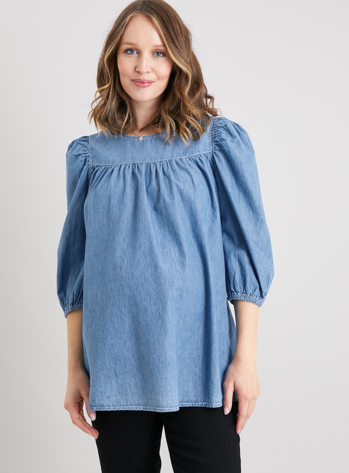 MATERNITY Blue Denim Blouse 22 - Image 1 thumbnail